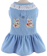 KUTKUT Small Dog Cat Harness Dress with D Ring Rabbit Patch Lace Princess Puppy Dress Skirt Thick Corduroy Holiday Pet Clothes Dresses for Yorkii, Maltese, Bichon - kutkutstyle